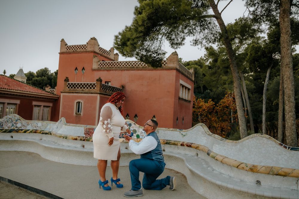 Joyful walking shot colorful architecture Park Güell Anniversary photoshoot Barcelona BarcelonaLoversPH