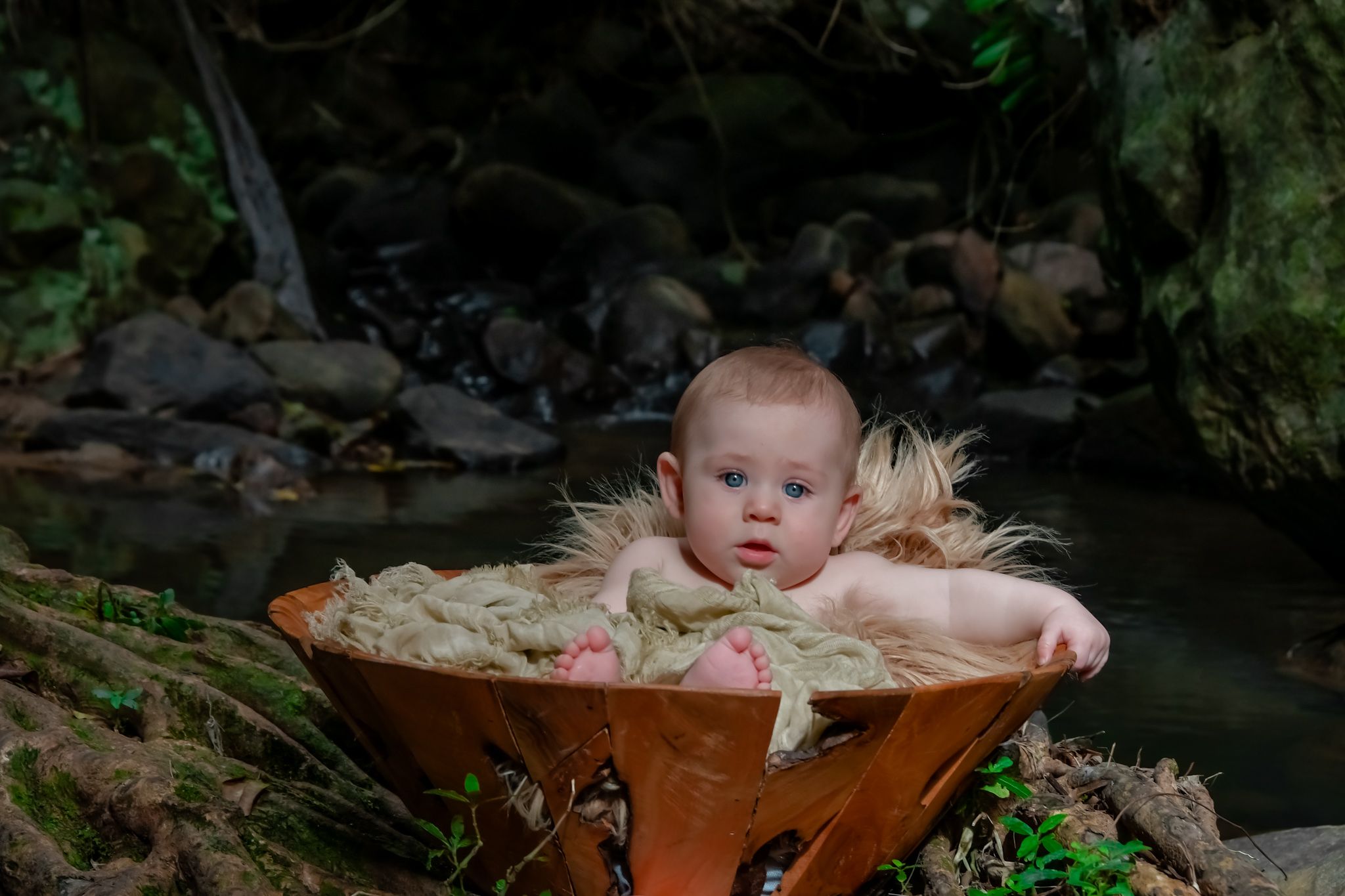 A creative autumn photo session featuring a flowing white dress and falling leaves on a gravel path.