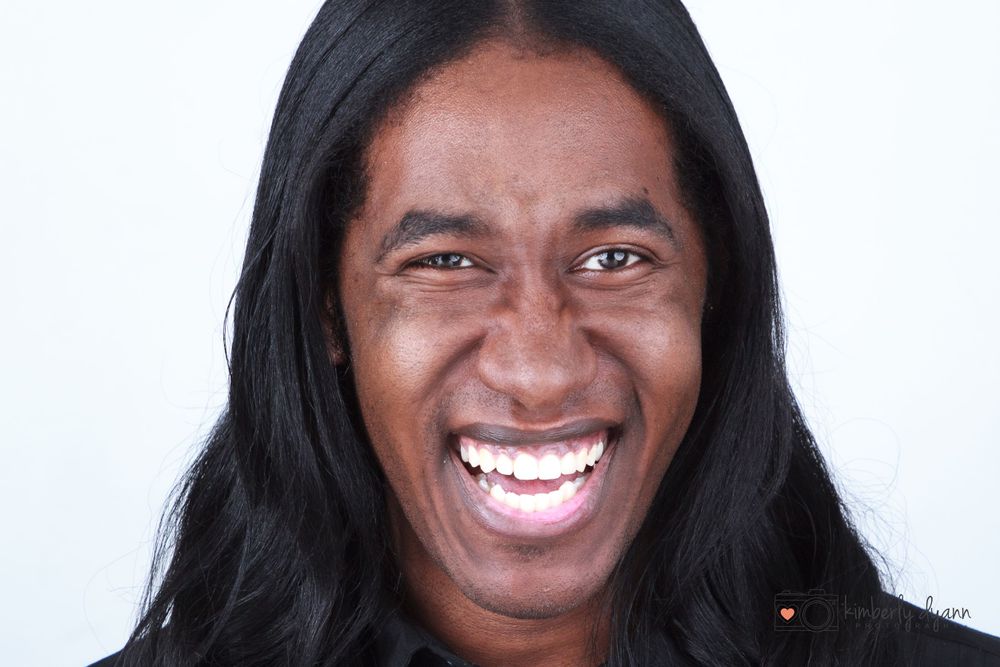 Series of candid expressions showing genuine laughter and joy against white background.