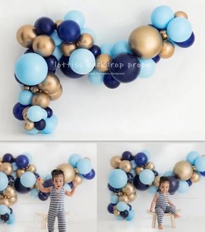 blue and gold balloons photography backdrop background