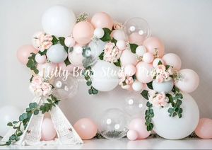 teepee tent balloons pink pastel photography backdrop background