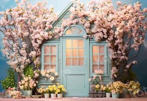 cherry blossom spring house floral photography backdrop background