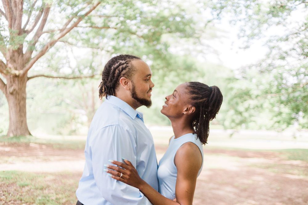 Couple laughing in clearing Callaway Gardens, GA