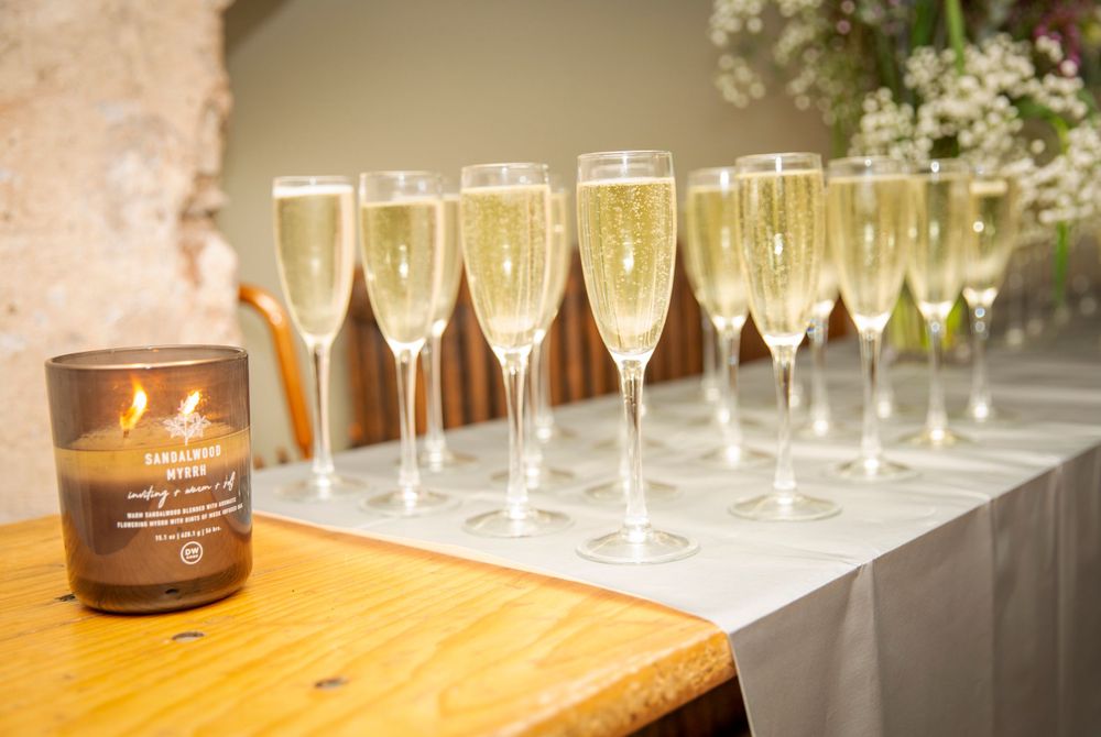Glasses of prosecco at party.