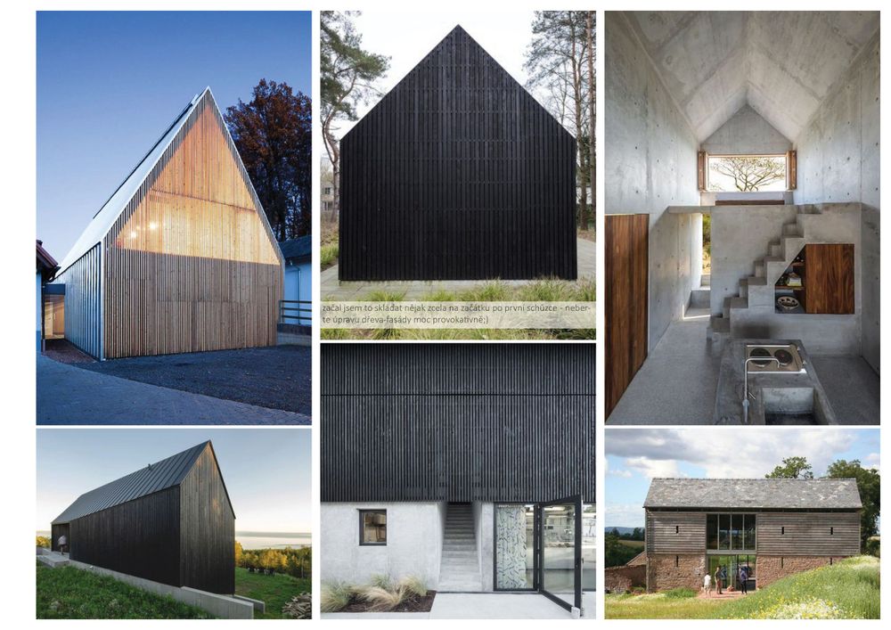 Pro daný návrh typově souznící architektura. Moderní, minimalistická s přesahem odkazu k tradiční architektuře.