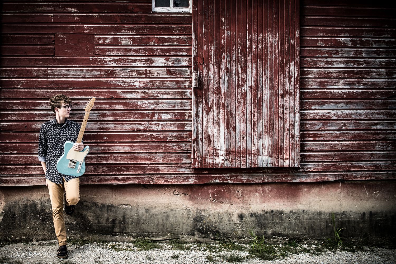 Lanesboro, guitar, barn, birkenstocks