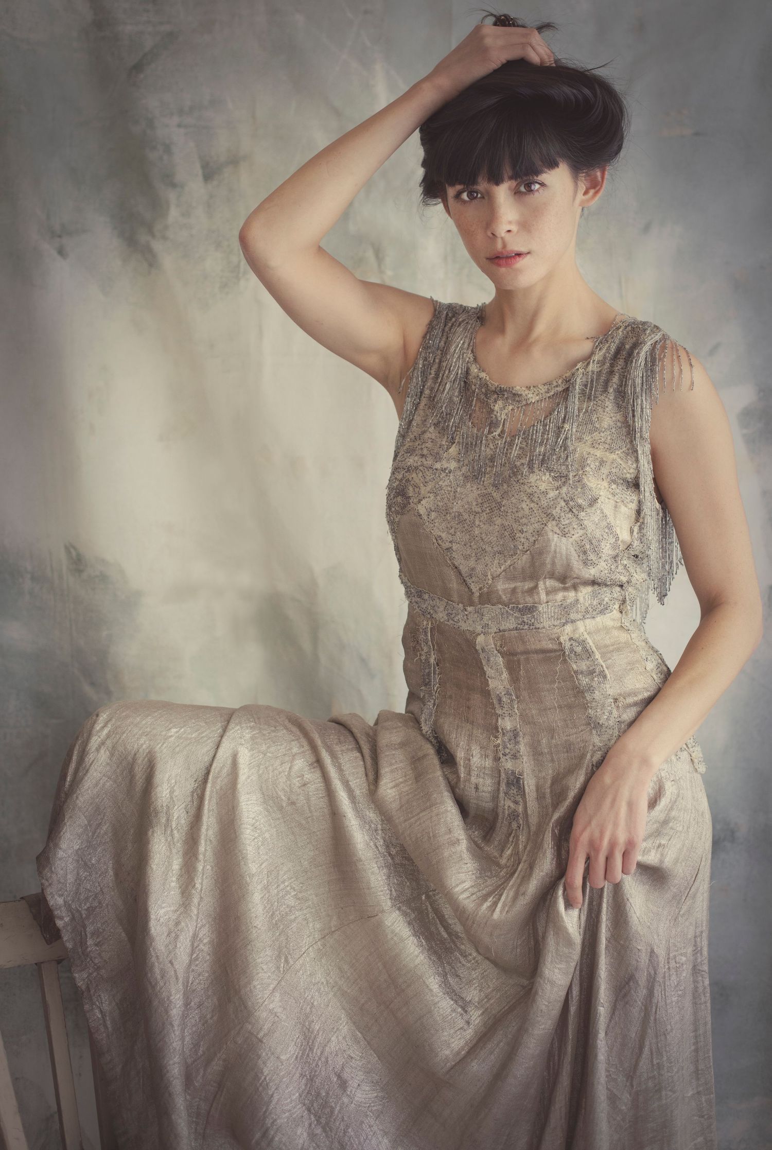 styled with an heirloom dress from the 1930's original beaded glass flapper fringe