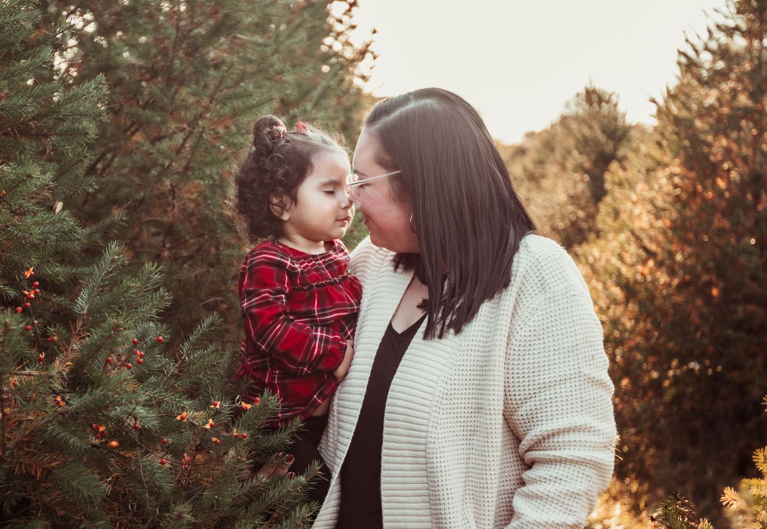 Mom and toddler daughter at tree farm in Hammonton NJ