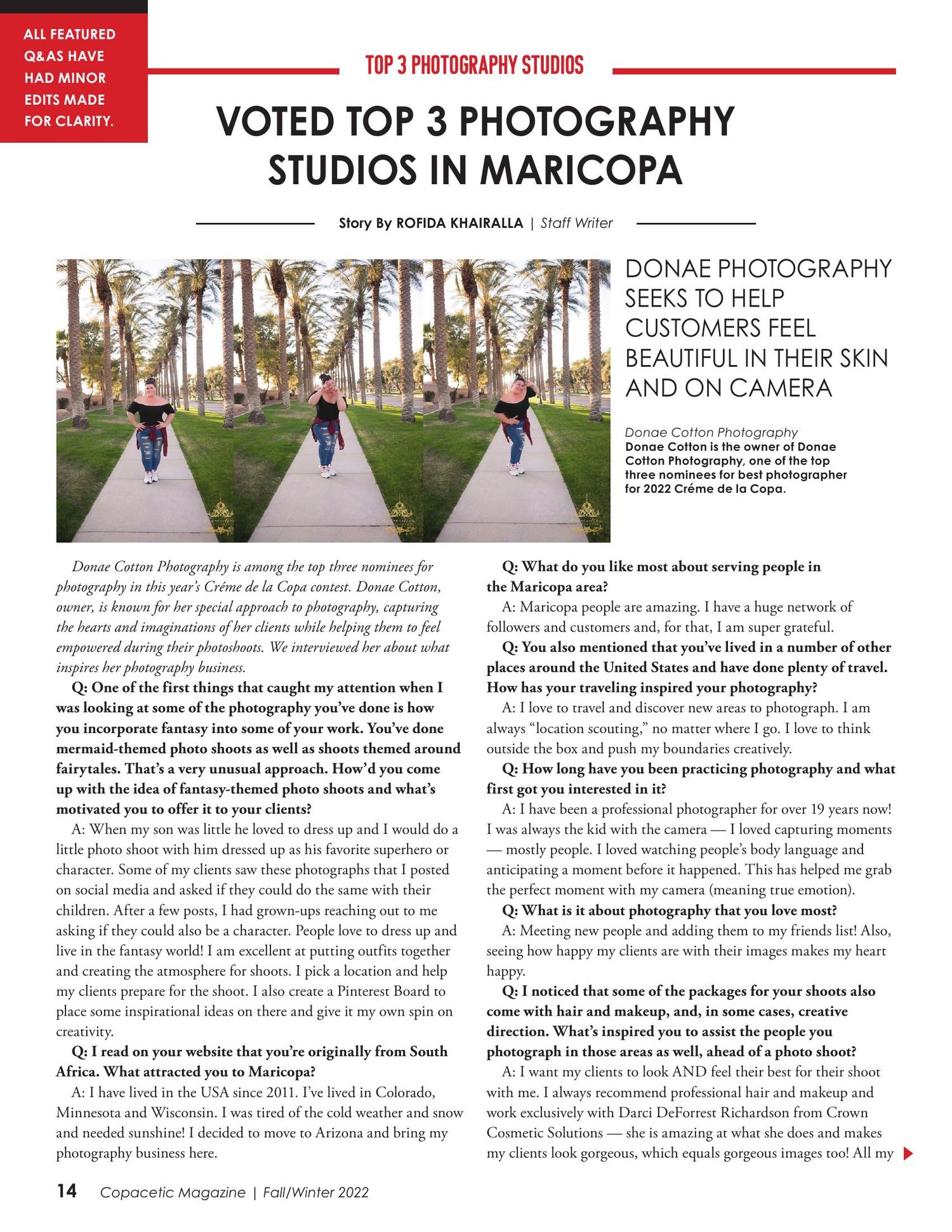 A magazine article about Donas Photography Studio voted top 3 photography studios in Maricopa.