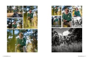 Collection of casual outdoor portraits in natural forest and field settings.