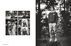 Black and white portraits showing artistic collection composition with natural outdoor settings.