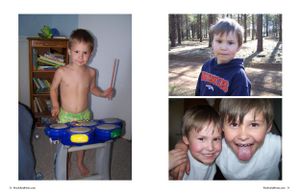 Collection of childhood photos showing play time and outdoor activities.