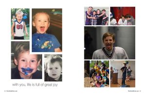 Collection of childhood photos and group portraits showing joy and growth over the years.