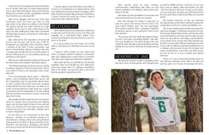 Magazine layout with text columns and two athletic portraits in outdoor settings.