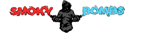 Graffiti style logo with red and blue text featuring a silhouetted figure in center.