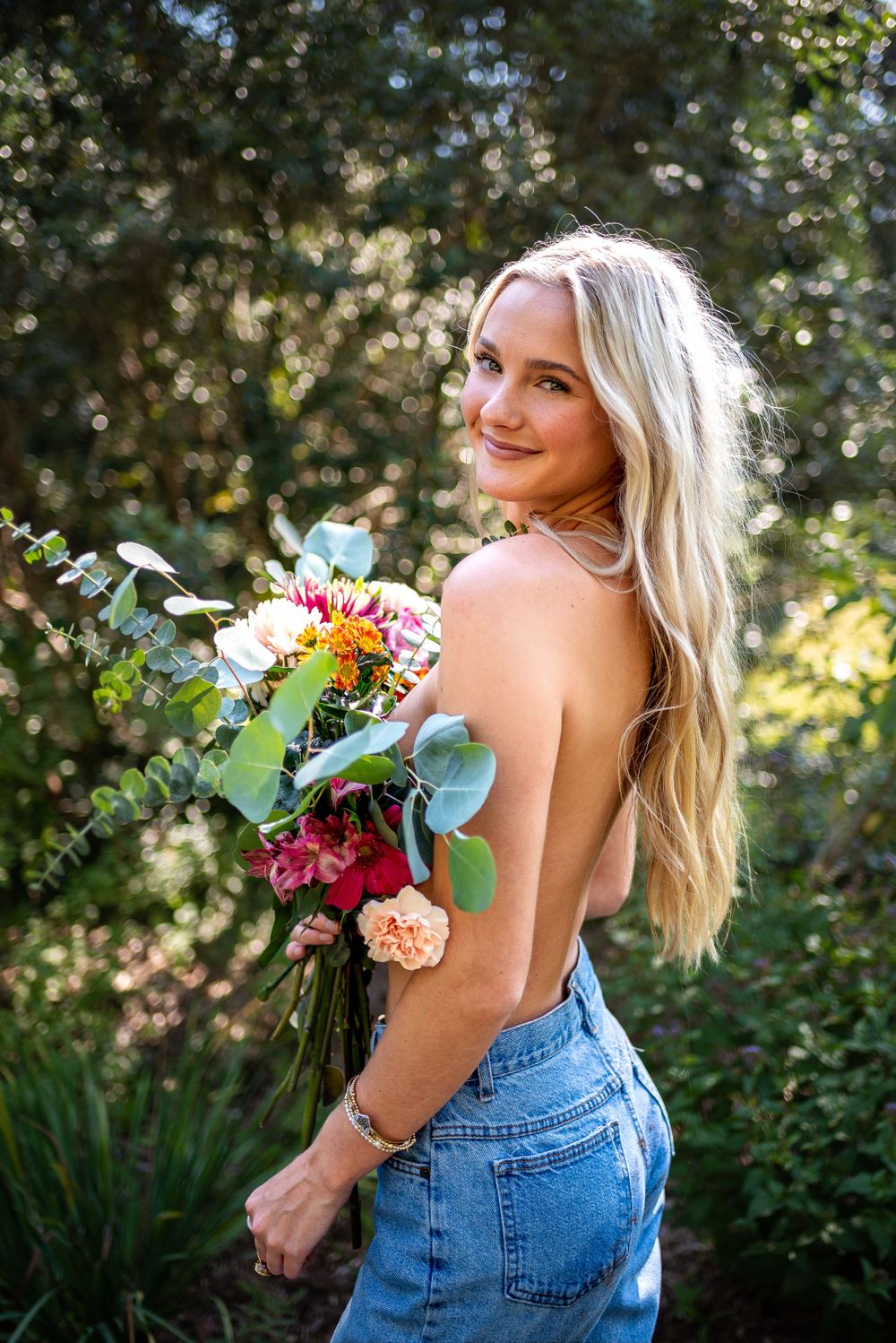 Flower portrait, nude, outdoor creative portrait, empowering portrait