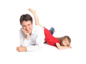 father and daughter in studio photo on white background. Photography High Wycombe, Abigail's Studio