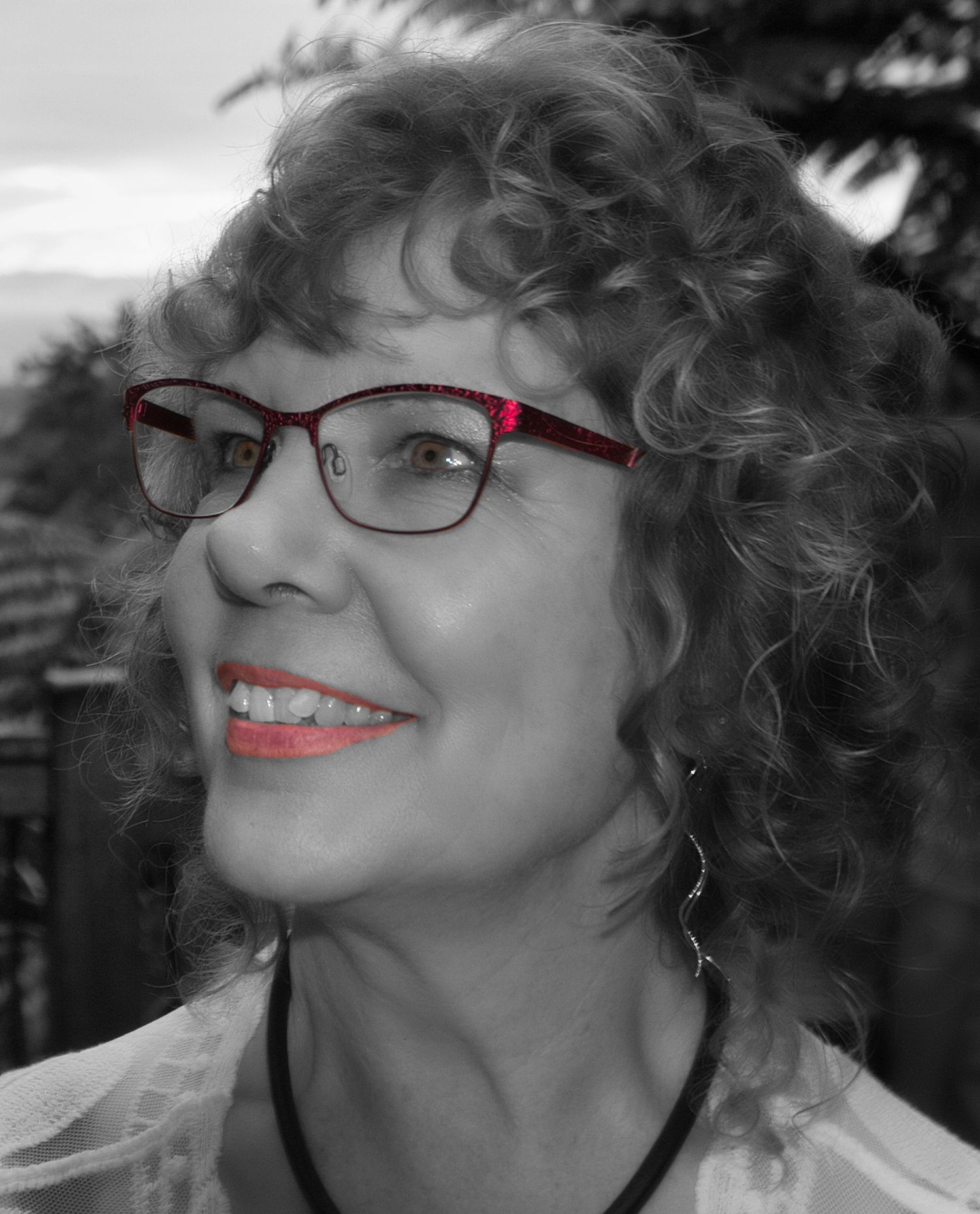 black and white - red glasses