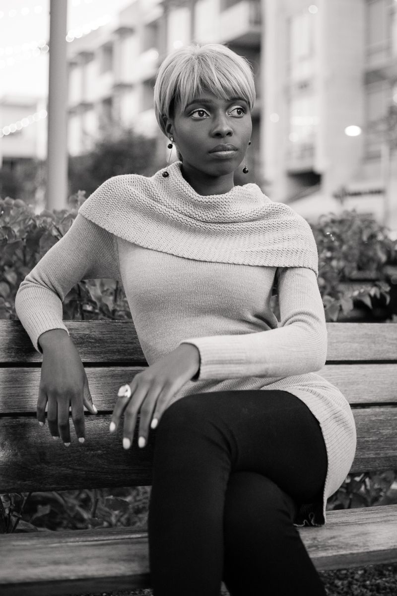 Black and white portrait photography of a young Black woman in Phoenix Arizona