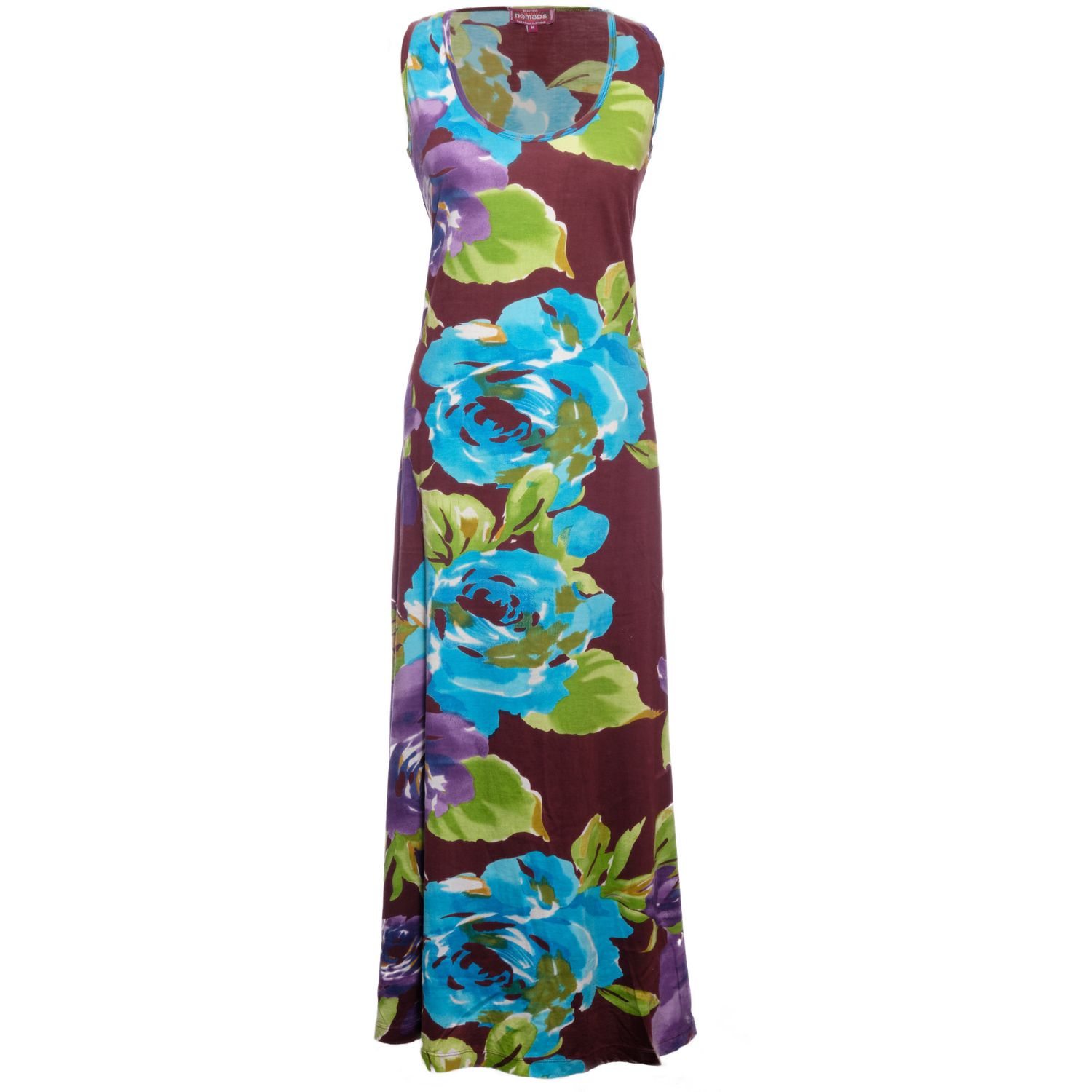e-Commerce full length floral dress. Ghost mannequin style on pure white background.