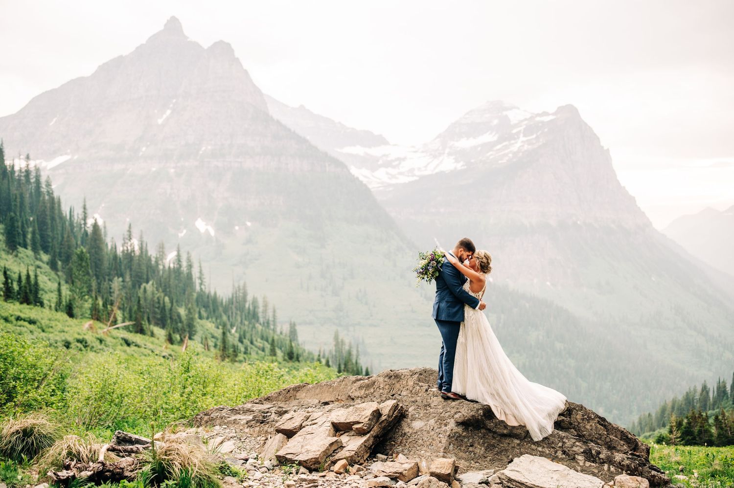couple getting married at Big Bend in glacier national park