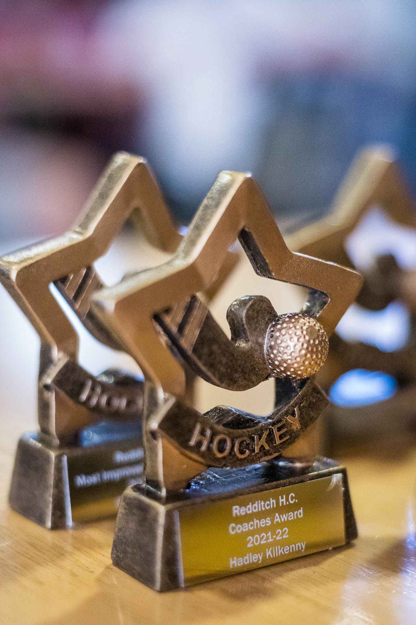 Close up image of sports trophy awards at a Redditch Sports Awards night