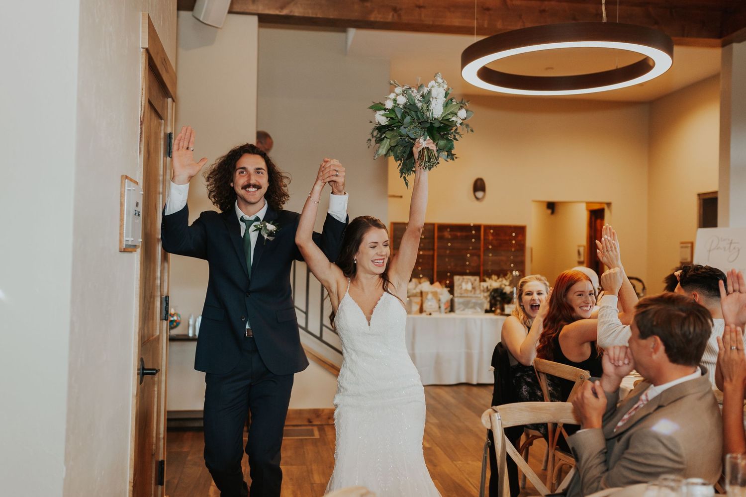 Bride and groom grand entrance Estes park, CO