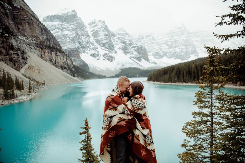 moraine lake heartprint threads blanket mountain engagement session