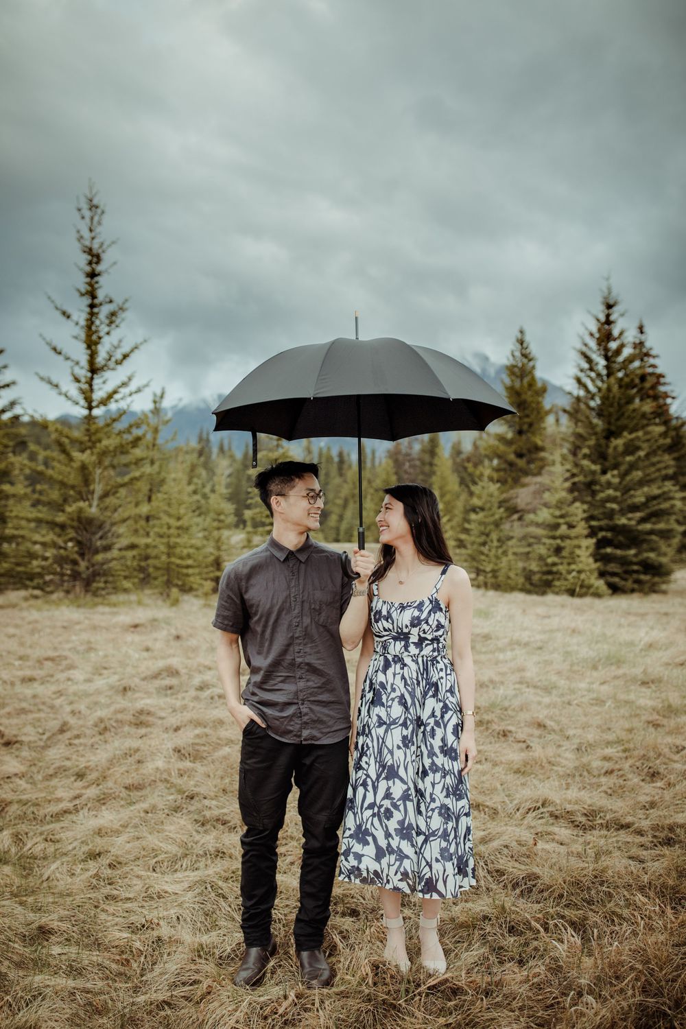 raining mountain engagement session