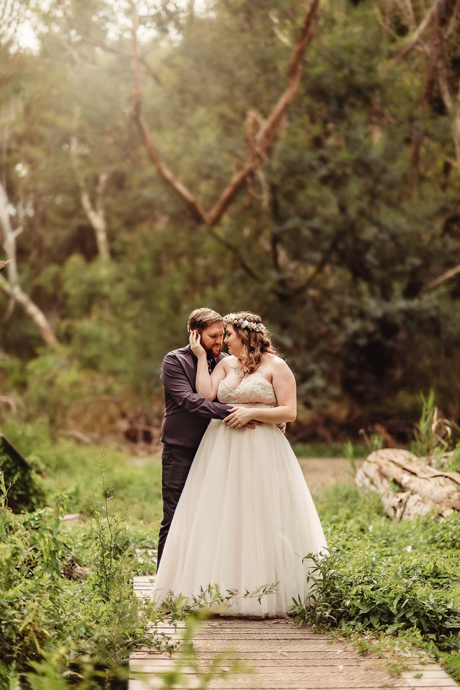 romantic image of bride and groom by tasmanian elopement and wedding photographer joss jensen