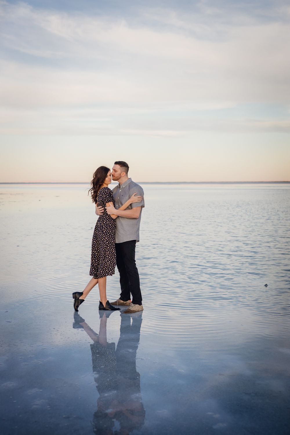 Salt Flats Engagement photo at sunset