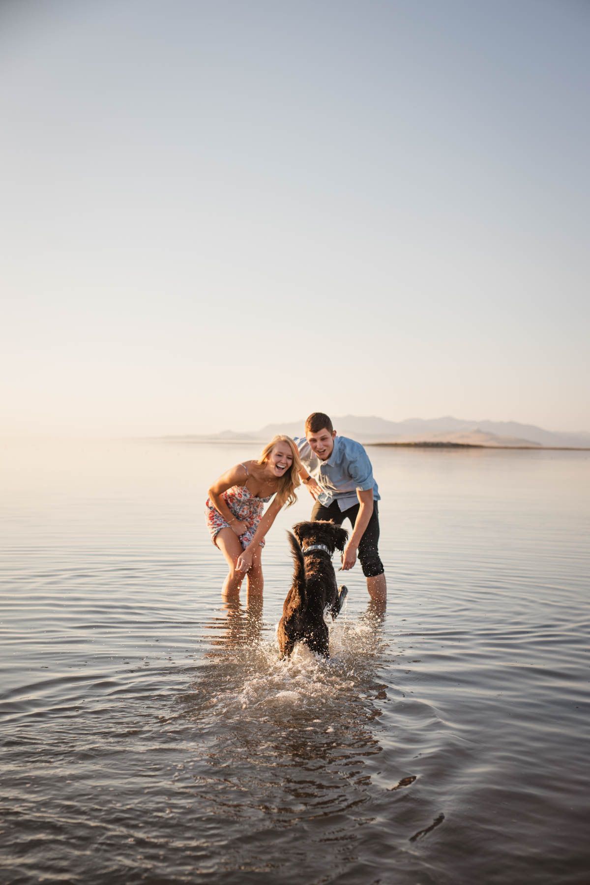 Engagement with dog at Great Salt Lake.
