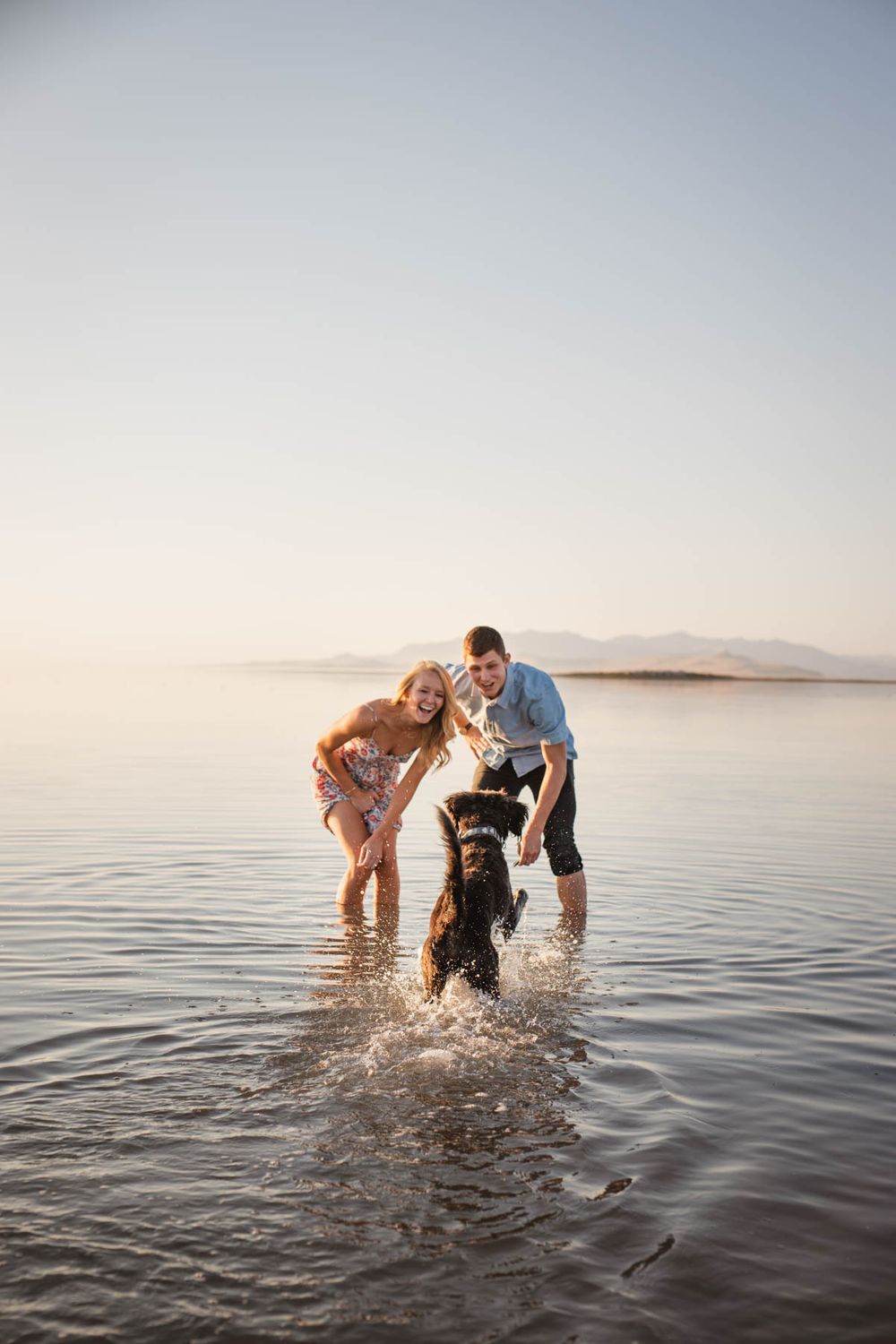 Engagement with dog at Great Salt Lake.