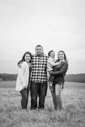 family photo open field in black and white