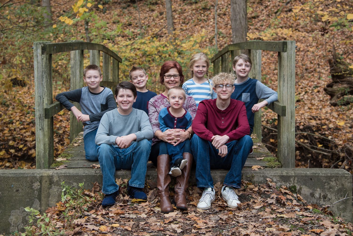 fall family picture of grandma with grandkids