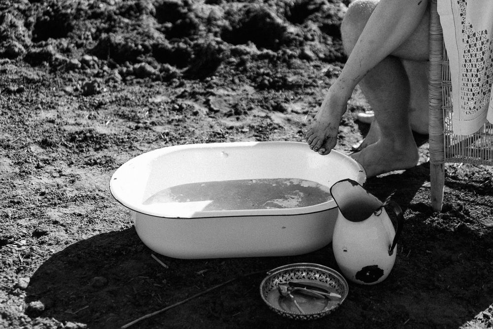 A detail shot of an old zink bath,