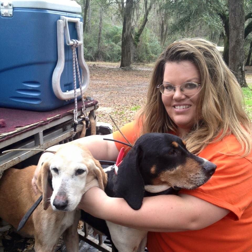 The author with her July Hound & Treeing Walker deer dogs
