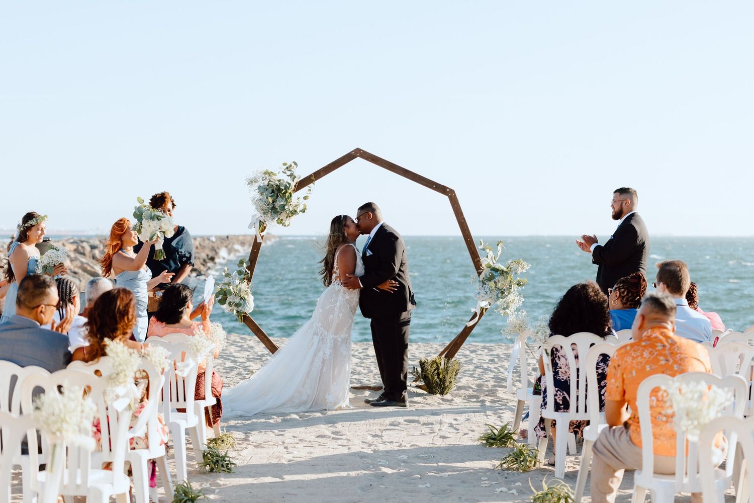 Bay Area Wedding Photographer. Wedding photography bridal portraits of wedding ceremony first kiss