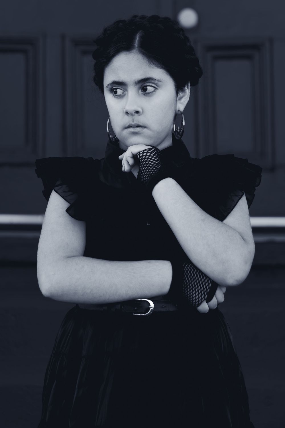 Strongshot Studio, Martinez, GA, Creative Photography, Wednesday Addams themed portrait of girl.