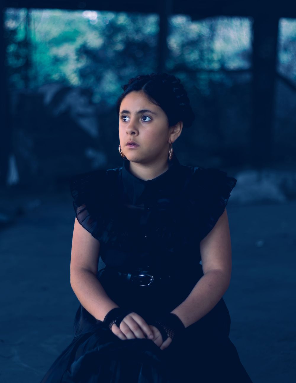 Strongshot Studio, Martinez, GA, Creative Photography, Wednesday Addams themed portrait of girl.