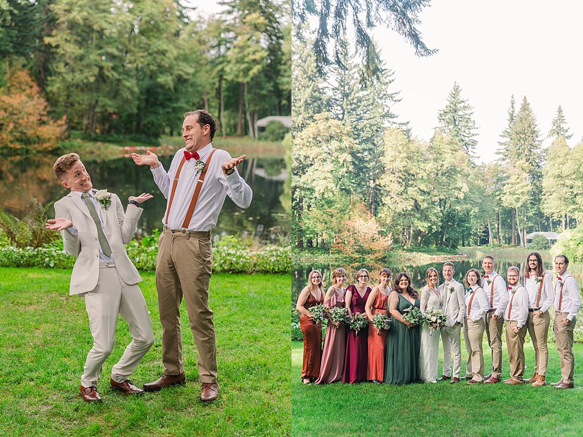 Wedding party posed and funny photos at Bridal Veil Lakes Oregon