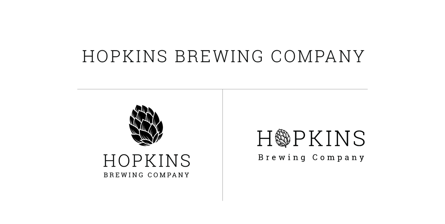 Hopkins Brewing Company logo design with stylized hop illustrations.
