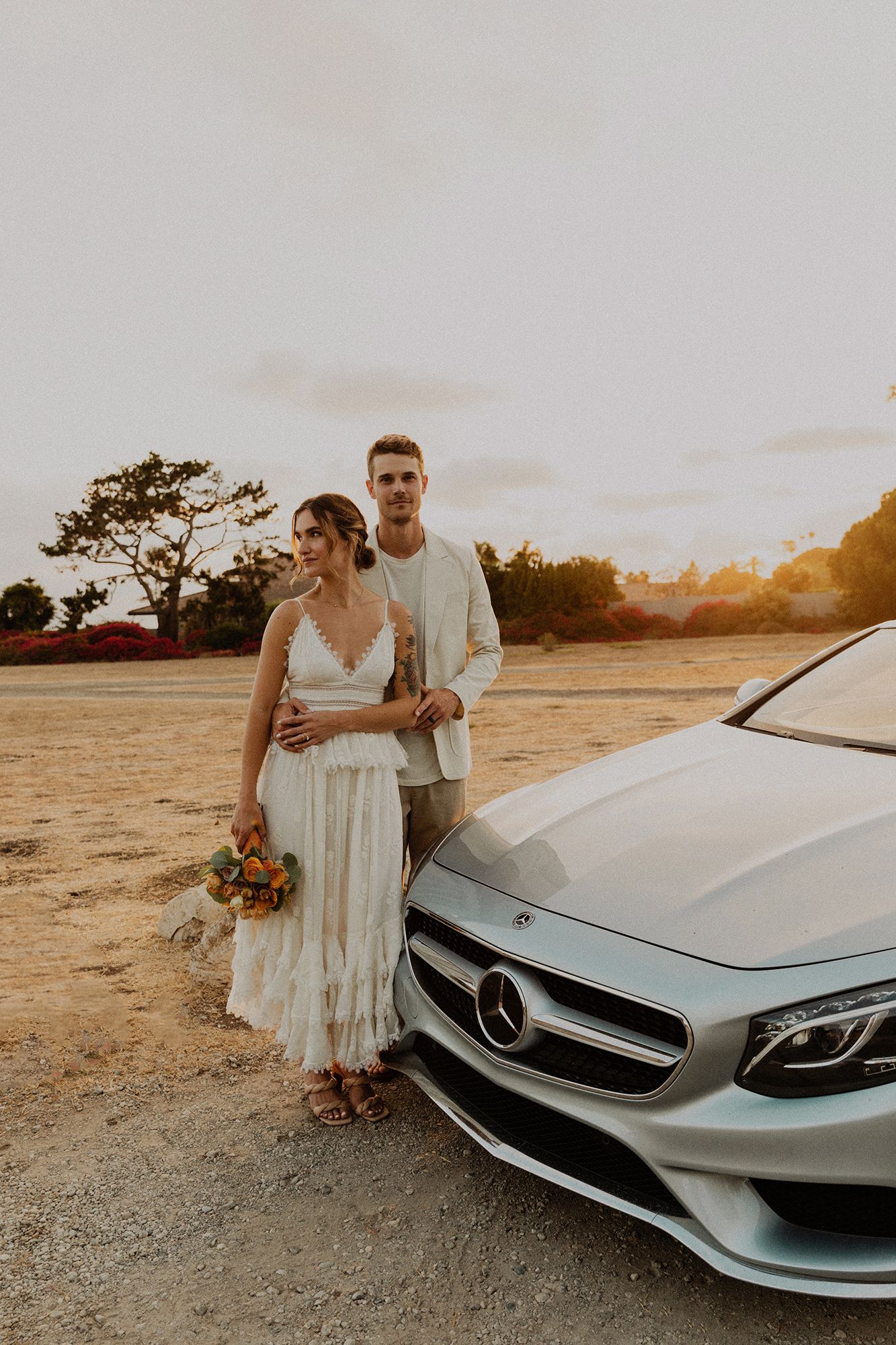 Bride and groom couple's portraits after a Palos Verdes cliffs wedding overlooking the ocean