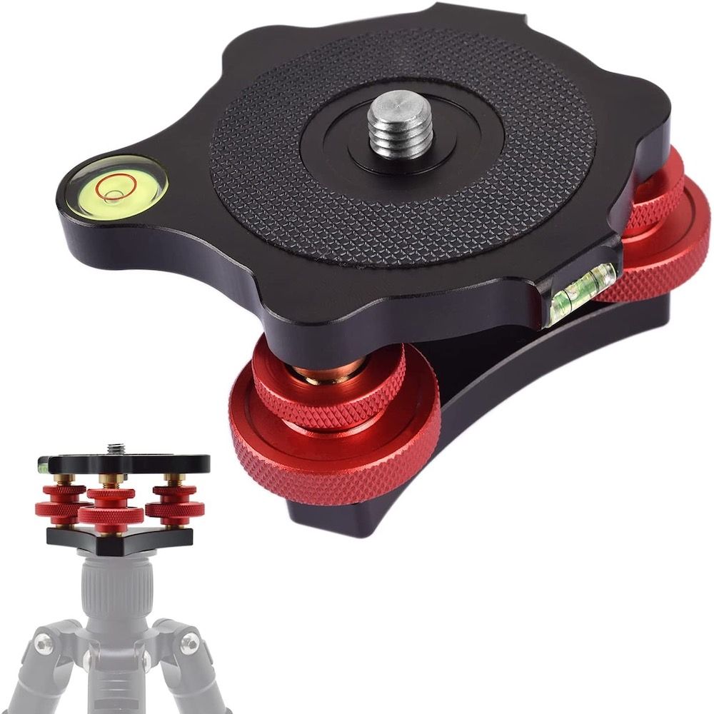 Fotoconic Photography Tripod Level Head Tri-Wheel Leveling Base with Three Bubble Levels and 3 Dials for +/-5 Degree Pre