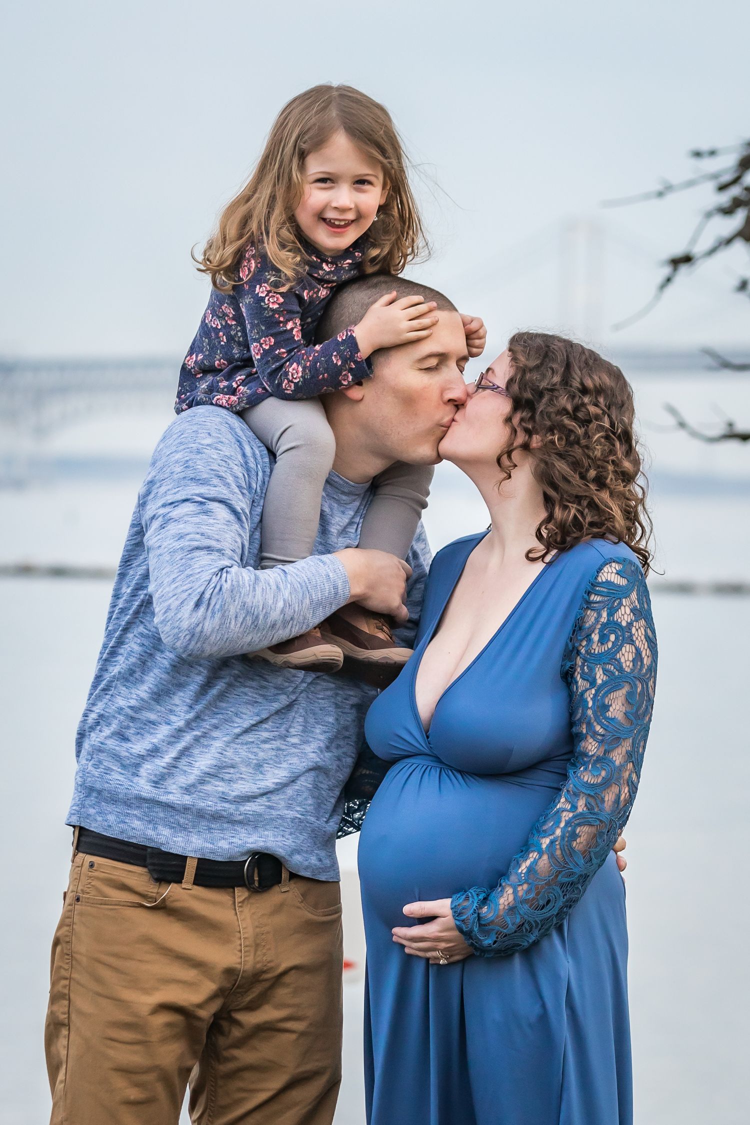 Maternity photo with toddler at Sandy Point State Park