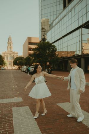 Fort Worth Texas engagement photographer with a city vibe and a retro feel. Vintage engagement session in Fort Worth