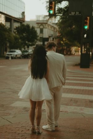 Fort Worth Texas engagement photographer with a city vibe and a retro feel. Vintage engagement session in Fort Worth