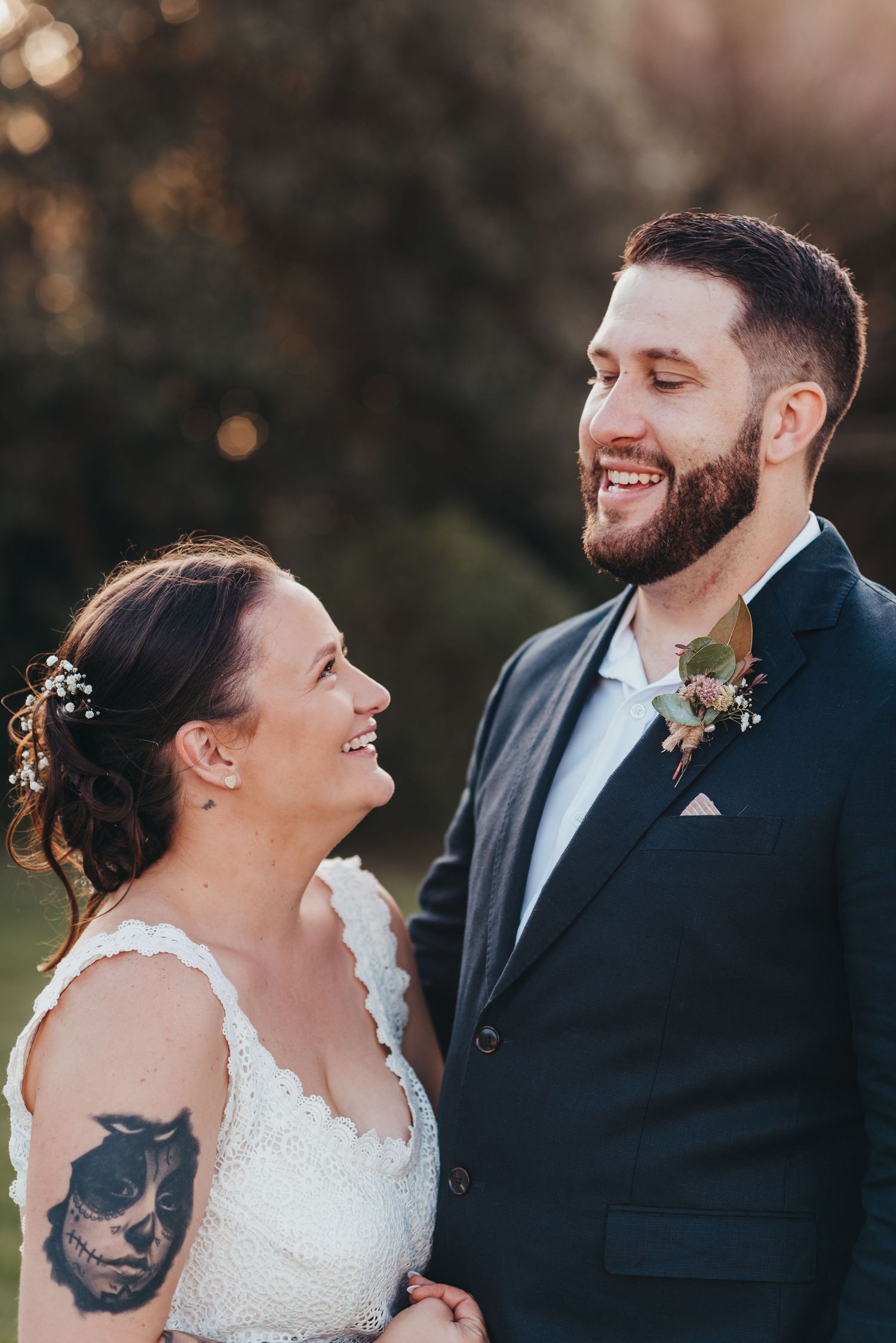 romantic image of bride and groom by tasmanian elopement and wedding photographer joss jensen