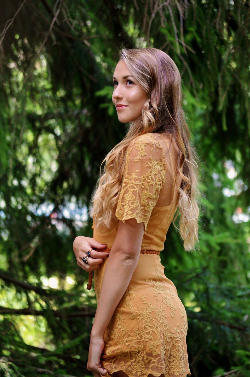Meg posed in the flower stepstone area in Foster Park