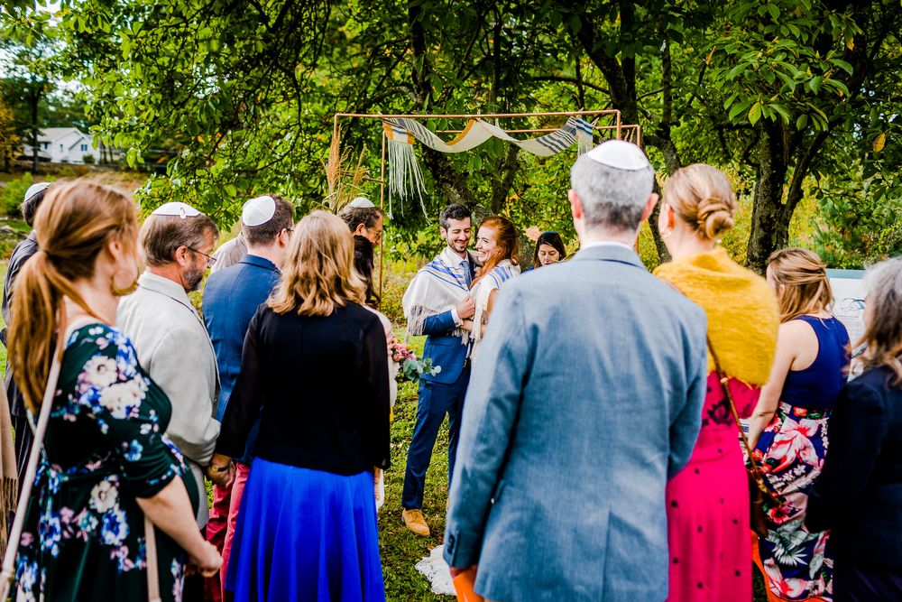 bride and groom during jewish wedding ceremony